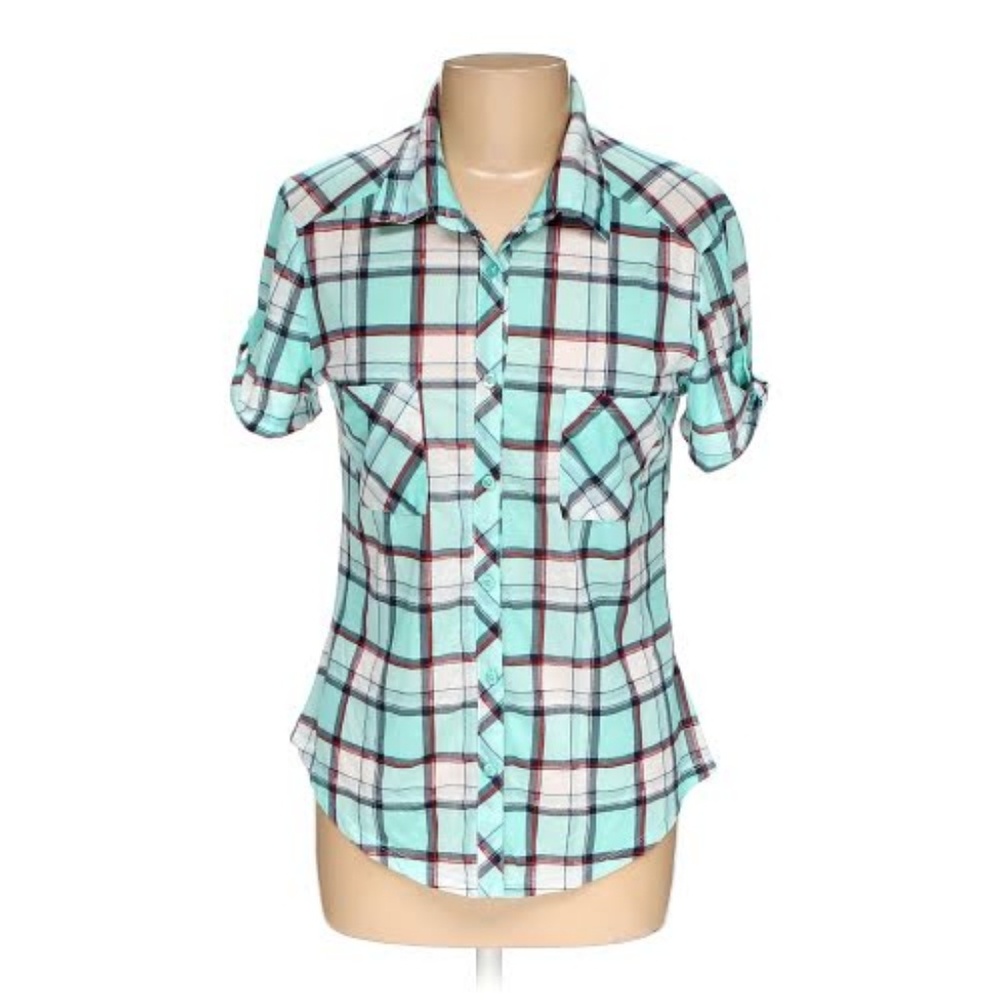 Women's turquoise plaid button up shirt
